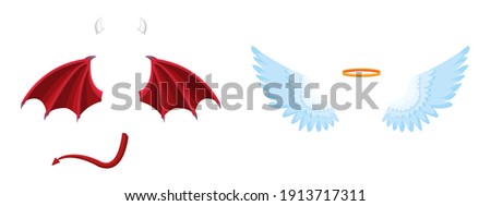 Elements of the angel and devil costume. Good and bad. Vector flat cartoon illustration. Royalty-Free Stock Photo #1913717311