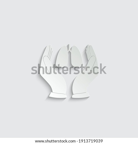 Paper hand holding lung  care icon black vector