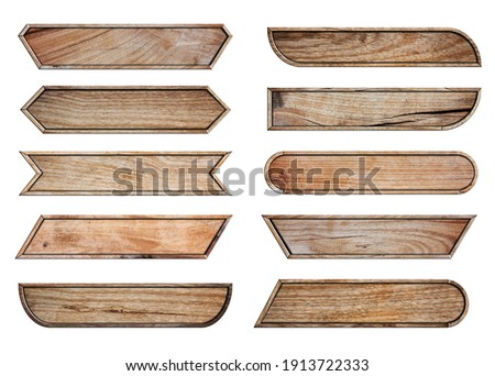 Set of Wooden sign boards with video headline title or television news bar design template, isolated on white background