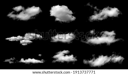 Set of fog, white clouds or haze For designs isolated  on black background Royalty-Free Stock Photo #1913737771