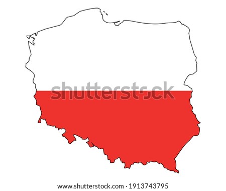 Poland map with flag - outline of polish state with a national flag, white background, vector