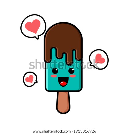 cute ice cream cartoon mascot character funny expression fall in love 