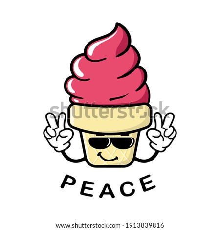 cute ice cream  cartoon mascot character funny expression peace reveal