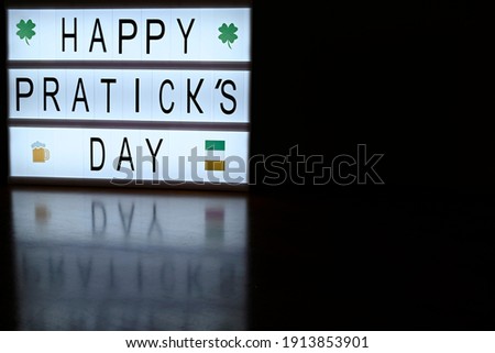 Concept of St. Patrick. Lightbox message with letters Happy st Patrick's day.