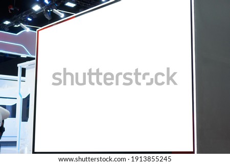 Blank mock up signboard for billboard banner display, lcd smart TV presentation at event convention exhibit trade show and booth in conference hall, Mock up or white blank advertising background