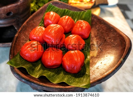 Traditional famous dish or cake new year of china known well as red tortoise cake or kue ku or kue tok