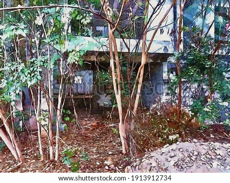 art watercolor of abandoned building background