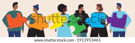 LGBTQ community, puzzle isolated. Flat vector stock illustration. Concept of LGBTQ people, gays, lesbians. asexuals. People connecting the puzzle. Illustrated with LGBTQ Royalty-Free Stock Photo #1913953465