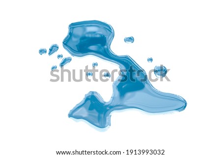 real image, spilled water drop on the floor isolated with clipping path on white background. top view