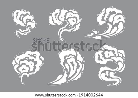 Cartoon Smoke, Clouds, Fog or Steam. Doodle Steam Cloud White Silhouettes Vector Set 