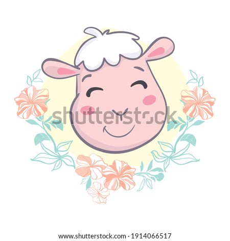 Cute sheep face. Flat icon illustration
