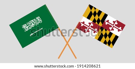 Crossed flags of the Kingdom of Saudi Arabia and the State of Maryland