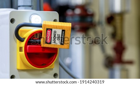 Lockout Tagout , Electrical safety system.Key lock switch or circuit breaker for safety protect.in electric room Royalty-Free Stock Photo #1914240319