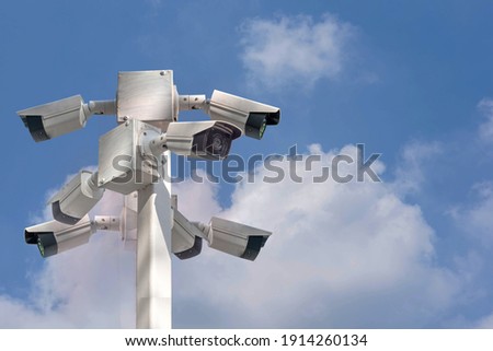 Multi-angle CCTV on pillar 360 degree system background blast cipping path. Royalty-Free Stock Photo #1914260134