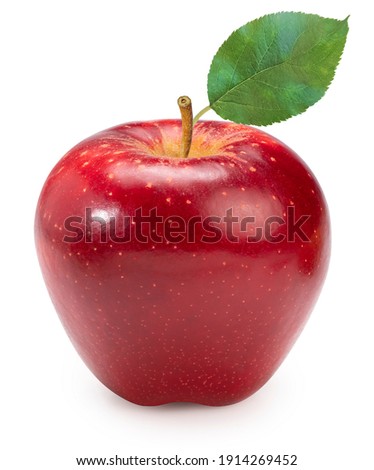 Fresh Red Apple with leaves isolated on white background, Red Royal Gala apple on white background With clipping path.