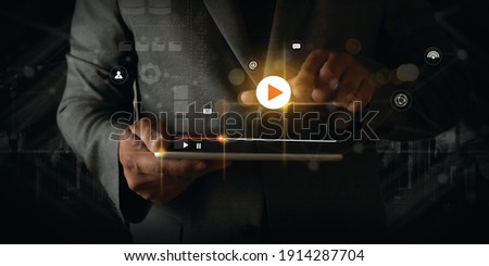 VIDEO MARKETING social video Audio , market Interactive channels , Business advert Technology innovation Marketing advertising technology concept blog Royalty-Free Stock Photo #1914287704