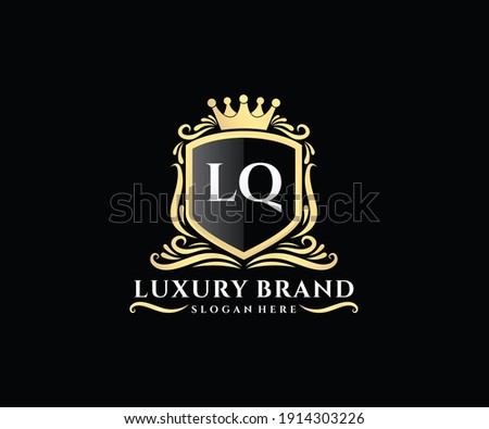 LQ Initial Letter Gold calligraphic feminine floral hand drawn heraldic monogram antique vintage style luxury logo design.