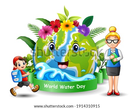 World water day design with a teacher and student