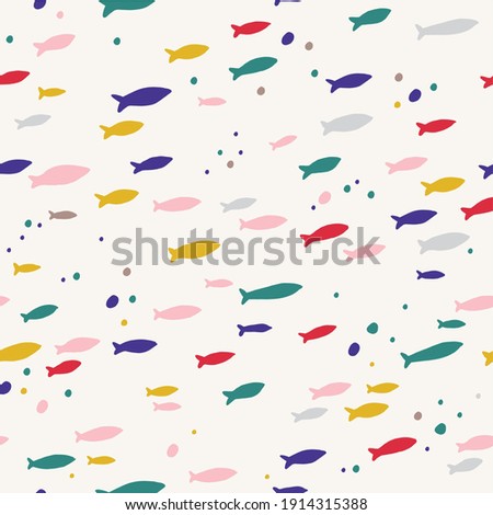 Under sea vector seamless pattern. Abstract print with fish in flat style