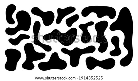 Irregular blob, set of abstract organic shapes. Abstract irregular random blobs. Simple liquid amorphous splodge. Trendy minimal designs for presentations, banners, posters and flyers