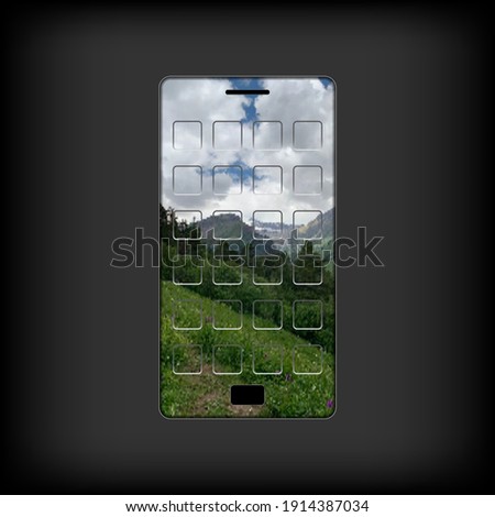 Mobile phone nature on the screen. Abstract vector illustration of the phone screen with the image of a summer landscape. A blank for creativity.
