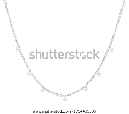Silver woman necklace with little stars, isolated on white background, with clipping path