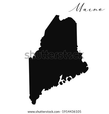 Maine black silhouette vector map. Editable high quality illustration of the American state of Maine simple map Royalty-Free Stock Photo #1914436105