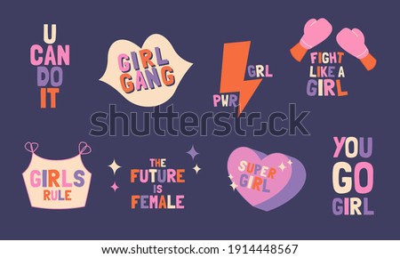 International women day seamless pattern with various quotes. march poster design in vector. Feminism quotes and female motivational slogan. girl power and feminism concept. Royalty-Free Stock Photo #1914448567