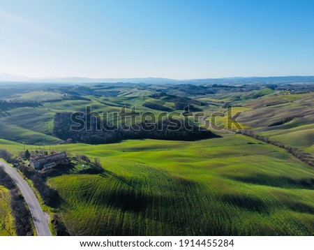 lands of Tuscany in the Province of Siena Seen from the sky during the flight of the drone