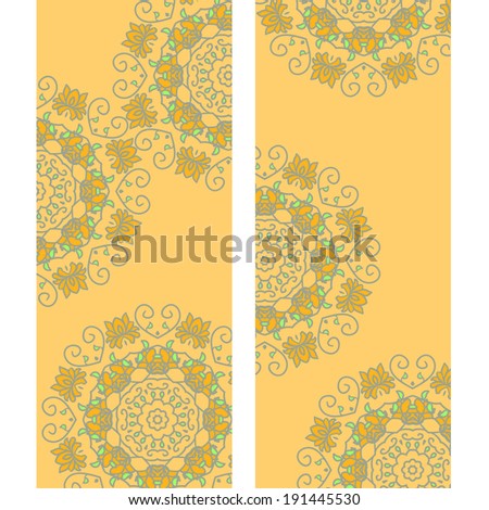 Floral decorative headers. Vector illustration for romantic design. Colorful element on light yellow background. Abstract pattern with clipping mask.