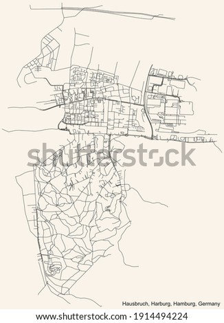 Black simple detailed street roads map on vintage beige background of the neighbourhood Hausbruch quarter of the Harburg borough (bezirk) of the Free and Hanseatic City of Hamburg, Germany