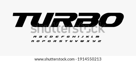 Turbo dynamic alphabet. Heavy and action font, speed type for modern sport logo, speed race headline, dynamic monogram, lettering and typography.Bold italic style letters, vector typographic free ride Royalty-Free Stock Photo #1914550213