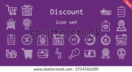 discount icon set. line icon style. discount related icons such as limited time, shop, post it, voucher, mall, cart, trolley, supermarket, supermarket gift, badge, sale, promotions, carts