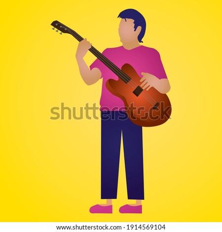 man playing guitar flat design vector character illustration.