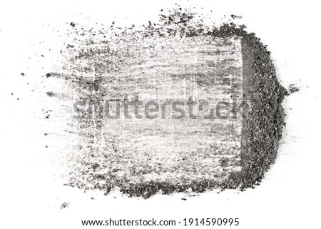 Ash pile isolated on white background, texture top view
