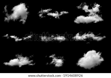 Set of fog, white clouds or haze For designs isolated  on black background Royalty-Free Stock Photo #1914608926