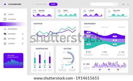Chart infographic. Finance dashboard interactive mockup, HUD tech website template, admin data app. Vector application screen Royalty-Free Stock Photo #1914615655