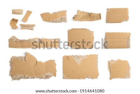 Cardboard Pieces Set Isolated. Carton Piece Mockups Collection, Ripped Kraft Paper for Templates, Brown Wrapping Fragmentary Papers with Copy Space Top View Royalty-Free Stock Photo #1914641080