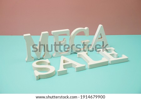 Mega Sale alphabet letters on pink and blue background