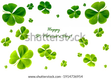 set. green clover leaves isolated on white background. St.Patrick 's Day. foliage. text 