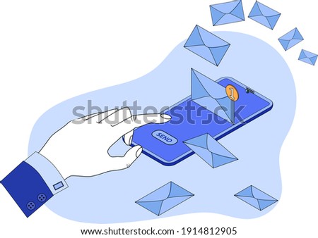 Sending mail using your smartphone.Sending emails using e-mail.The concept of online communication.3D image.Isometric vector illustration.