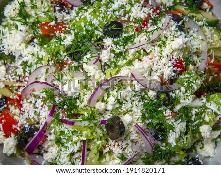 Delicious greek summer salad with olives