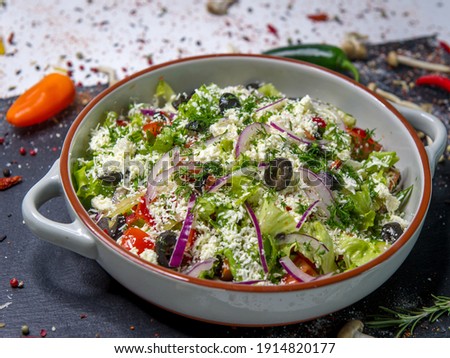Delicious fresh summer greek salad with lots of flavours 