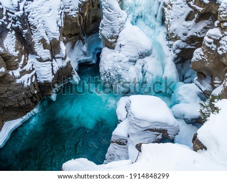Beautiful view of Sunwapta Upper Falls in Jasper national park, Canada Royalty-Free Stock Photo #1914848299