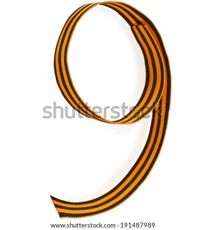 Number 9 made of St. George ribbon isolated on white 