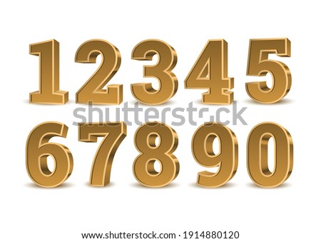 Gold 3d numbers. Symbol set. Vector illustration