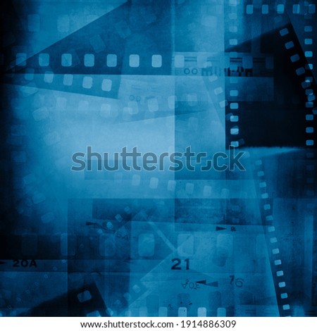 Blue film strip negative frames background