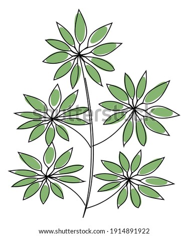 Floral branch Schefflera modern one line art style. Continuous line drawing, aesthetic outline for home decor, posters, wall art, stickers. Floral logo or icon vector illustration.
