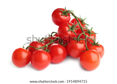Branches of fresh cherry tomatoes isolated on white Royalty-Free Stock Photo #1914894715