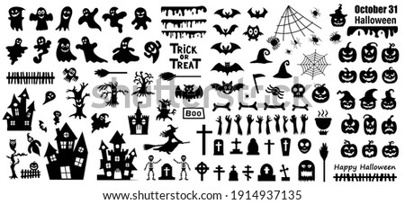 Set of silhouettes of Halloween on a white background. Vector illustration Royalty-Free Stock Photo #1914937135